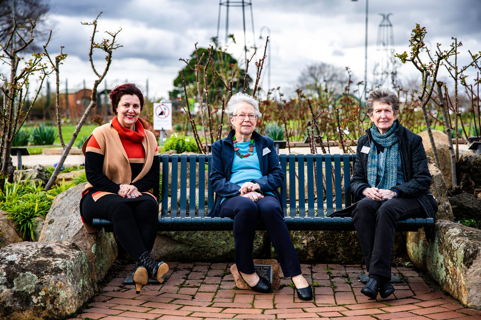 Members of the Morwell Centenary Rose Garden committee take time to smell the roses with Mayor, Cr Sharon Gibson. Note - Photo was taken prior to the current government restrictions.