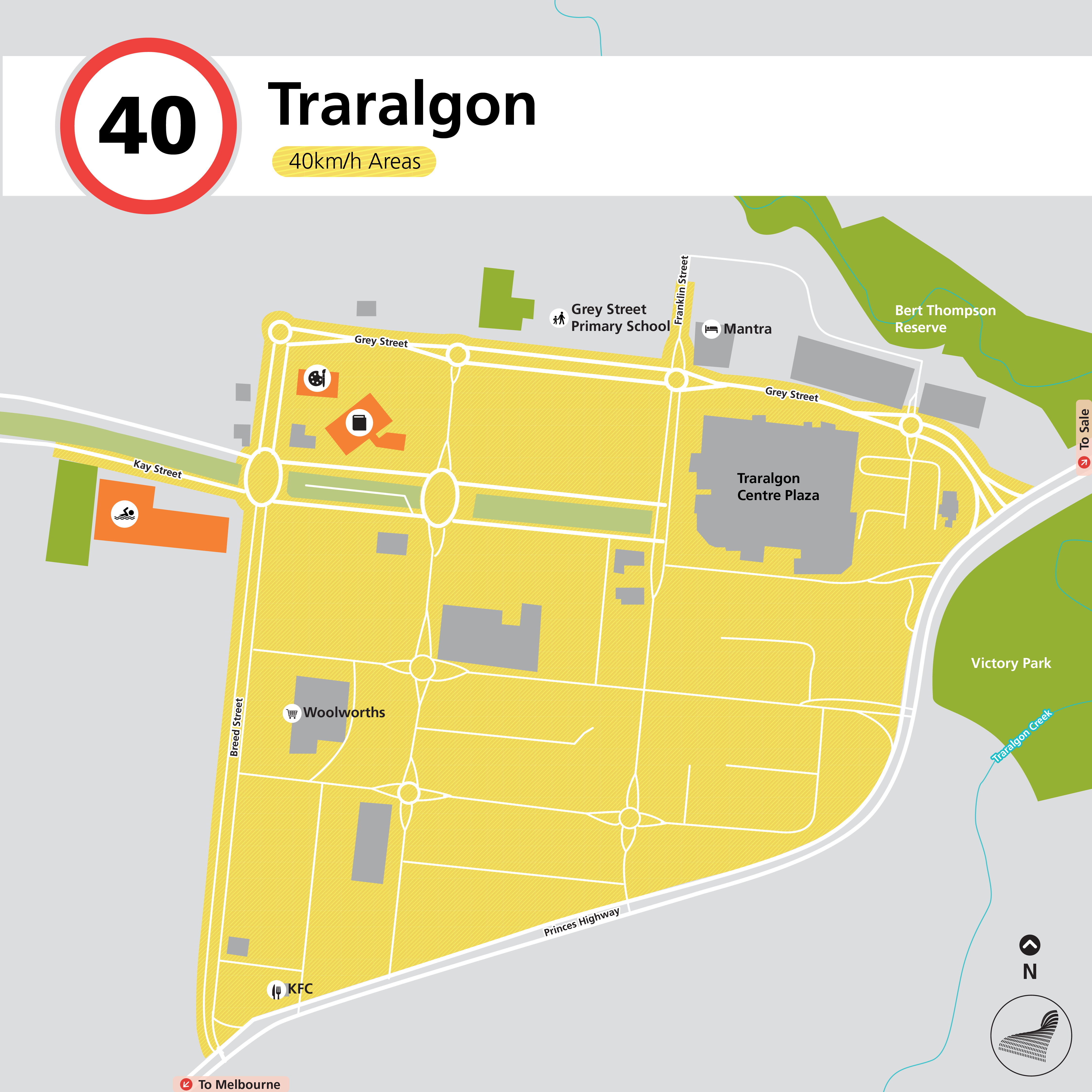 Traralgon 40km sign