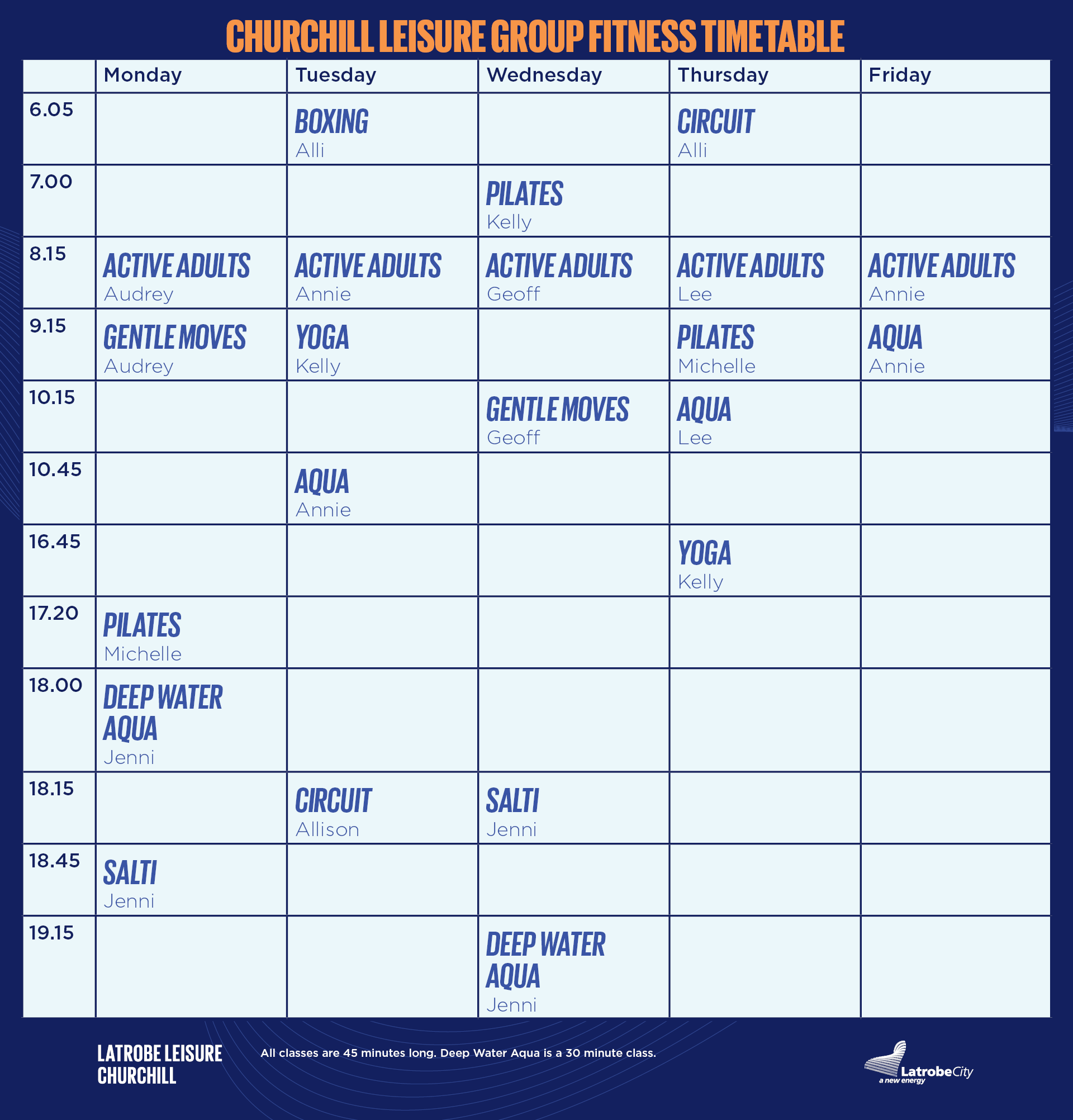 Churchill Group Fitness Time table 