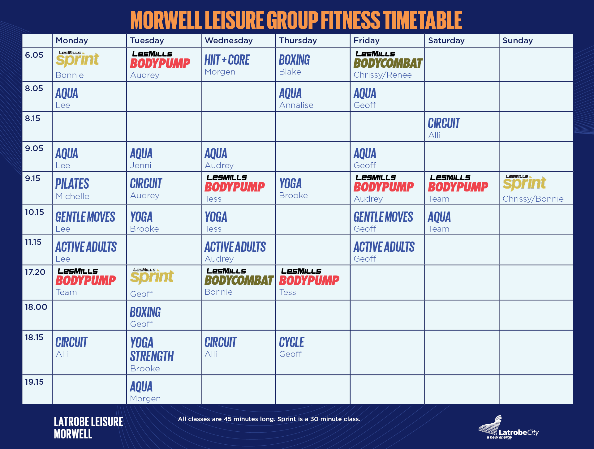 Morwell Group Fitness Timetable 