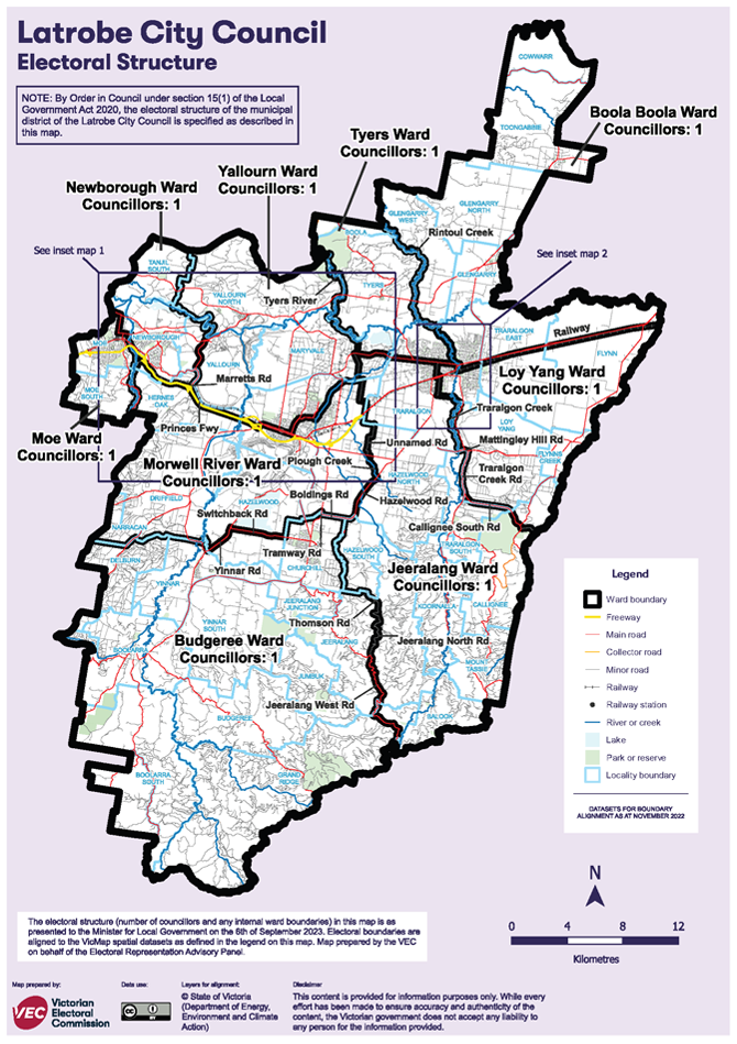 Detailed map of Latrobe City Council electoral structure from October 2024