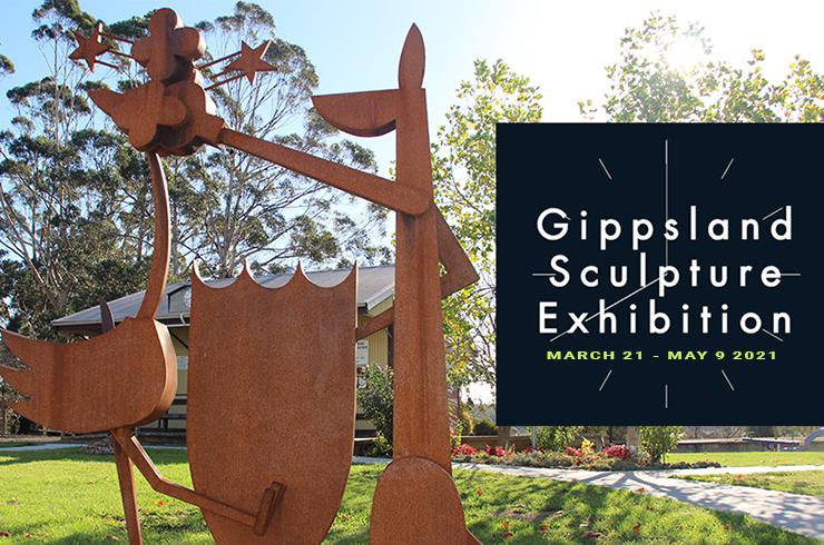 Artists sculpltures on exhibit in the gardens and along Main Street, Yinnar